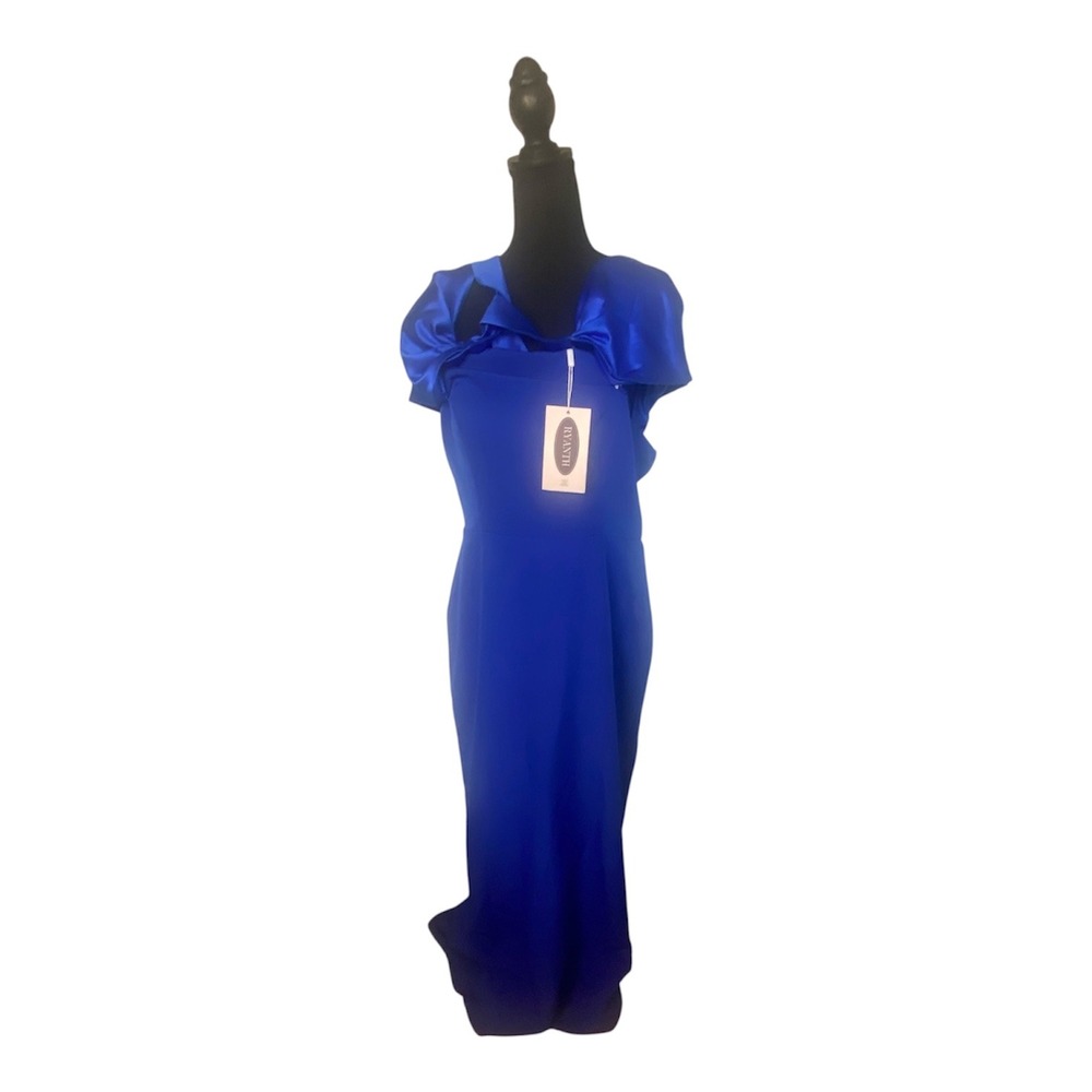 Ryanth Royal Blue One Shoulder Ruffle Maxi Gown Formal Dress Size 16 NWT
